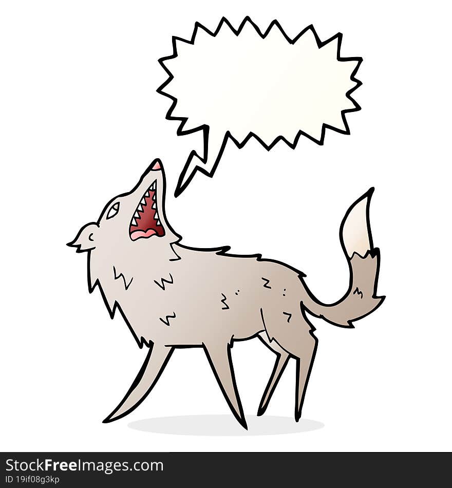 cartoon snapping wolf with speech bubble