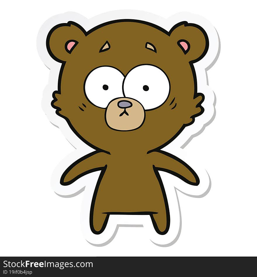 sticker of a worried bear cartoon