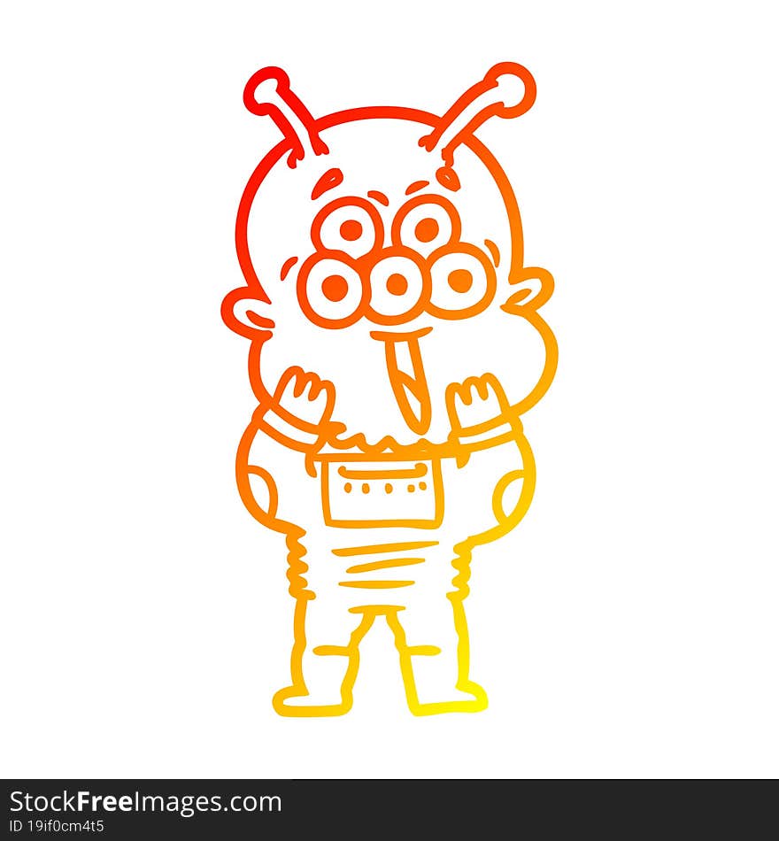 Warm Gradient Line Drawing Happy Cartoon Alien