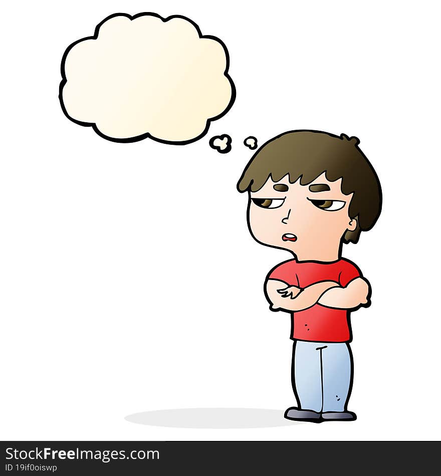 cartoon annoyed boy with thought bubble