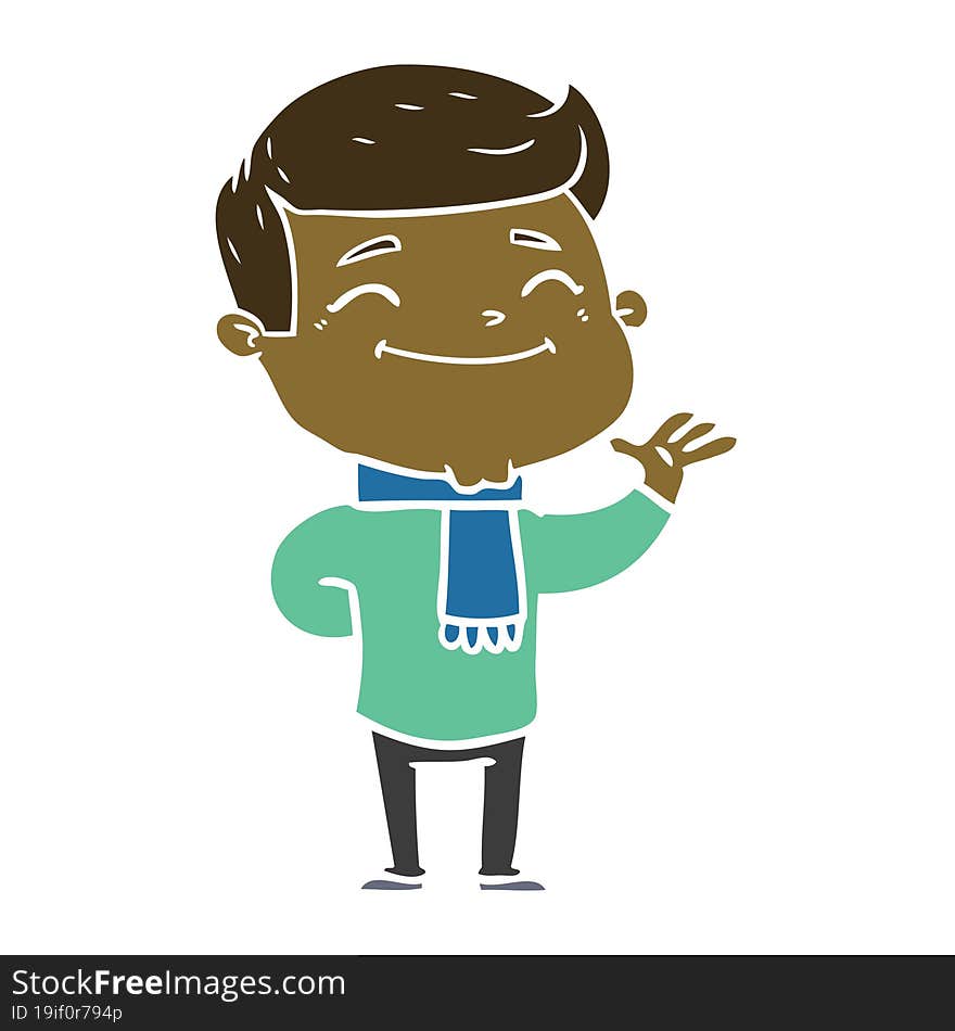 happy flat color style cartoon man