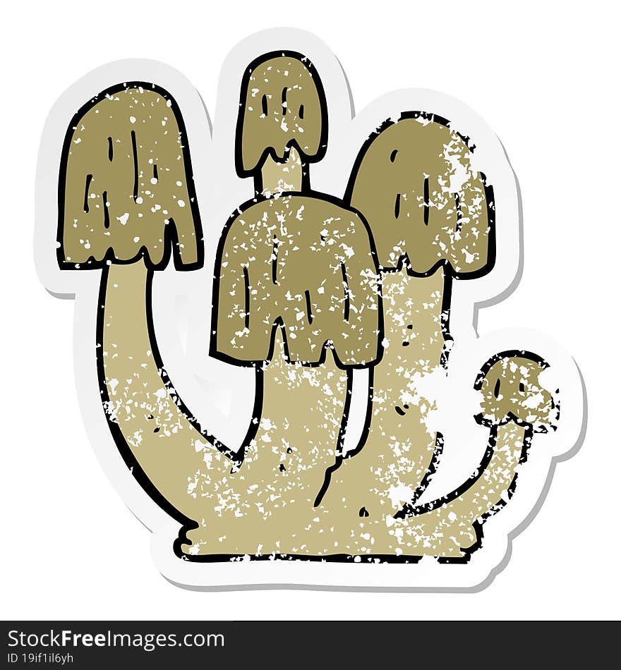 distressed sticker of a cartoon mushrooms