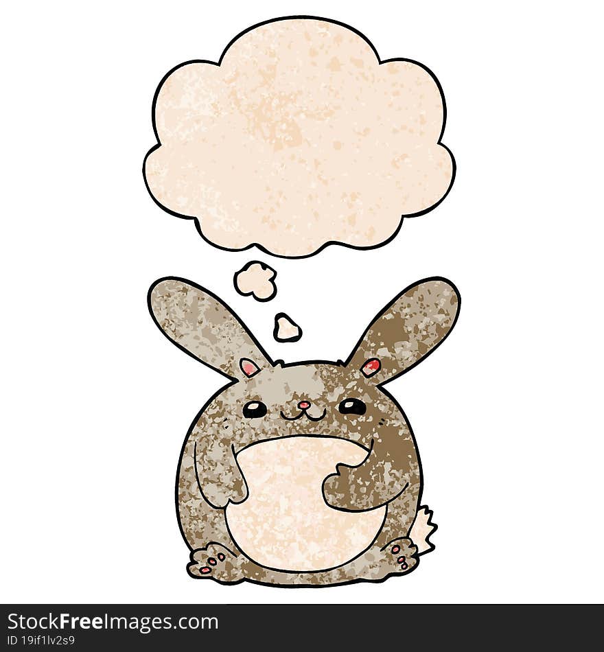 Cartoon Rabbit And Thought Bubble In Grunge Texture Pattern Style