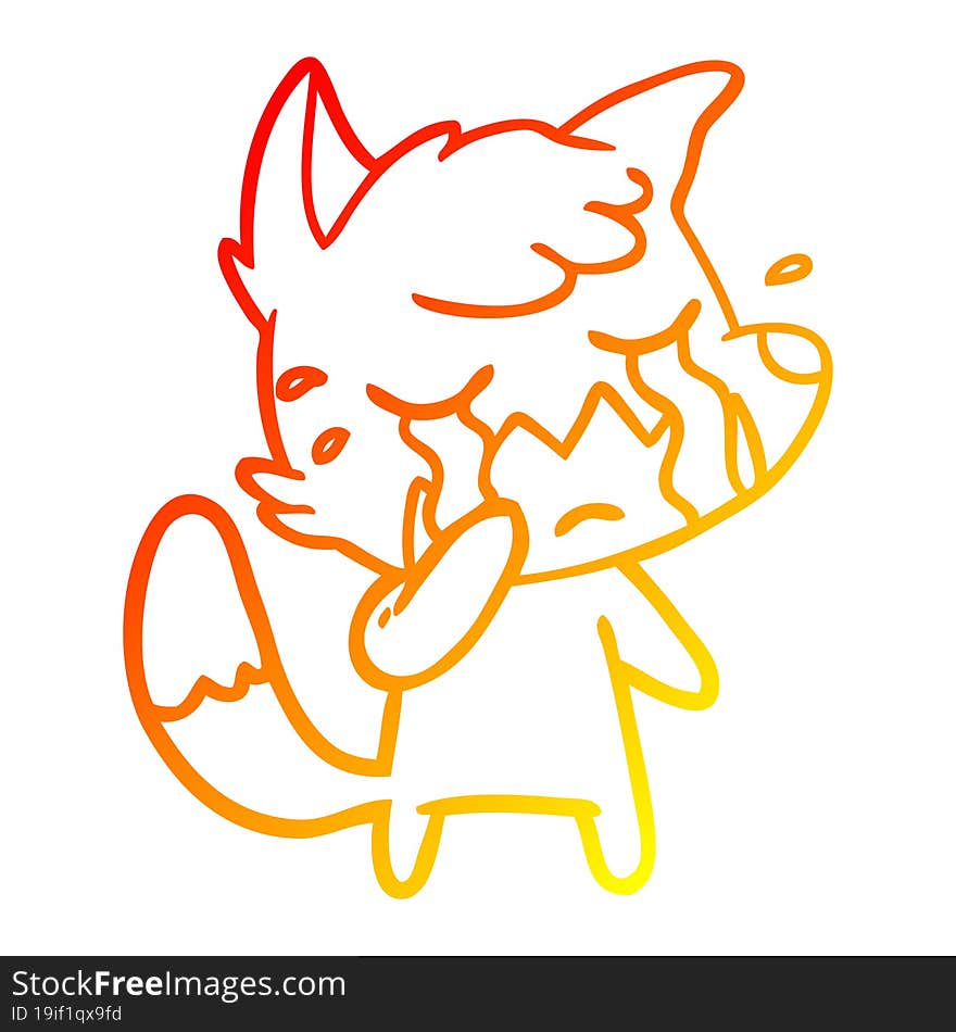 warm gradient line drawing crying fox cartoon