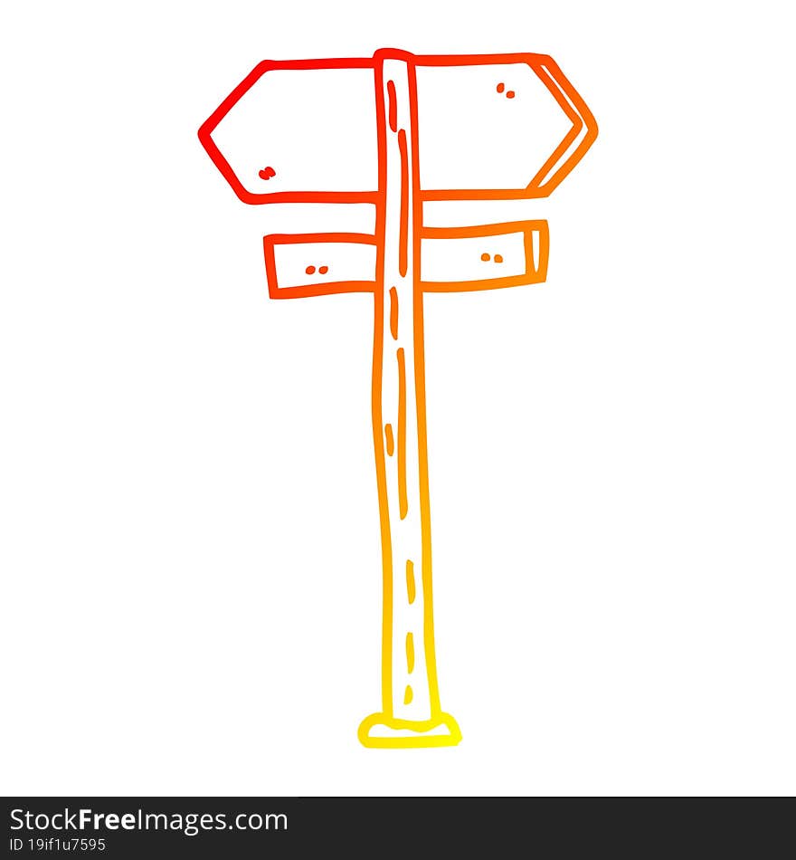 warm gradient line drawing of a cartoon direction sign