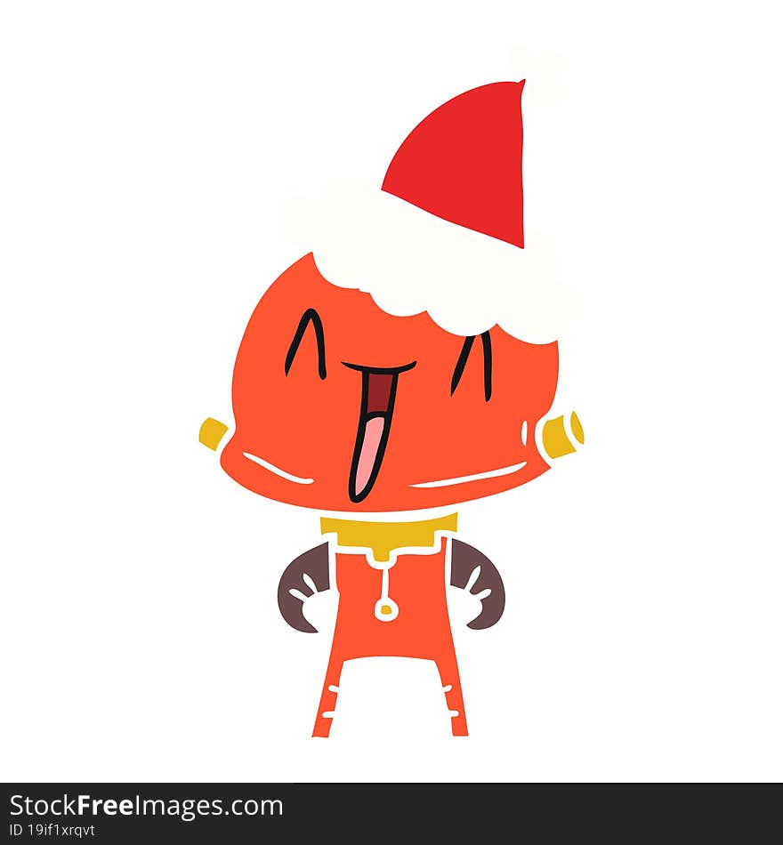 flat color illustration of a robot wearing santa hat