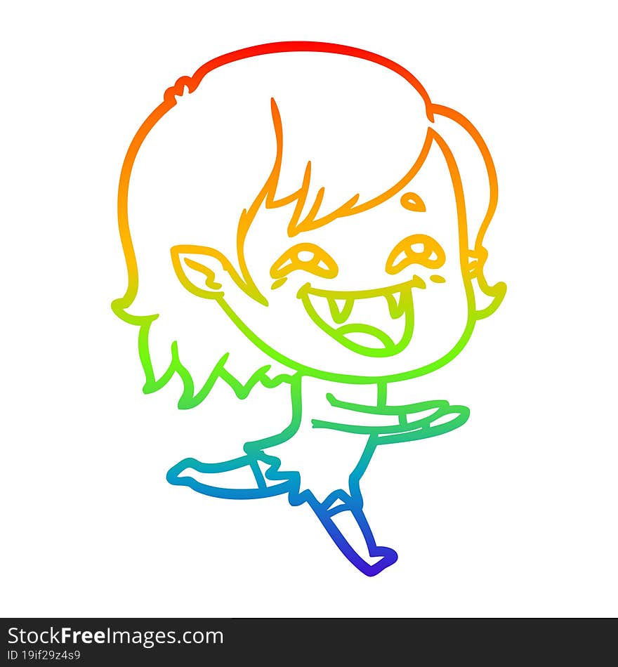 rainbow gradient line drawing cartoon laughing vampire girl