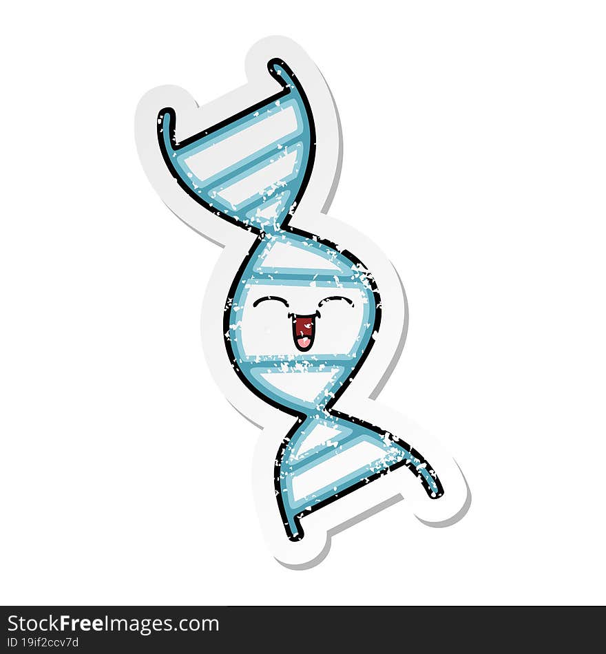 distressed sticker of a cute cartoon DNA strand