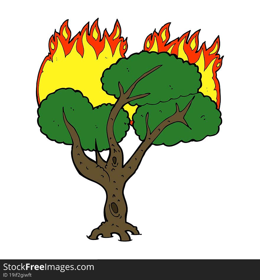 cartoon burning tree