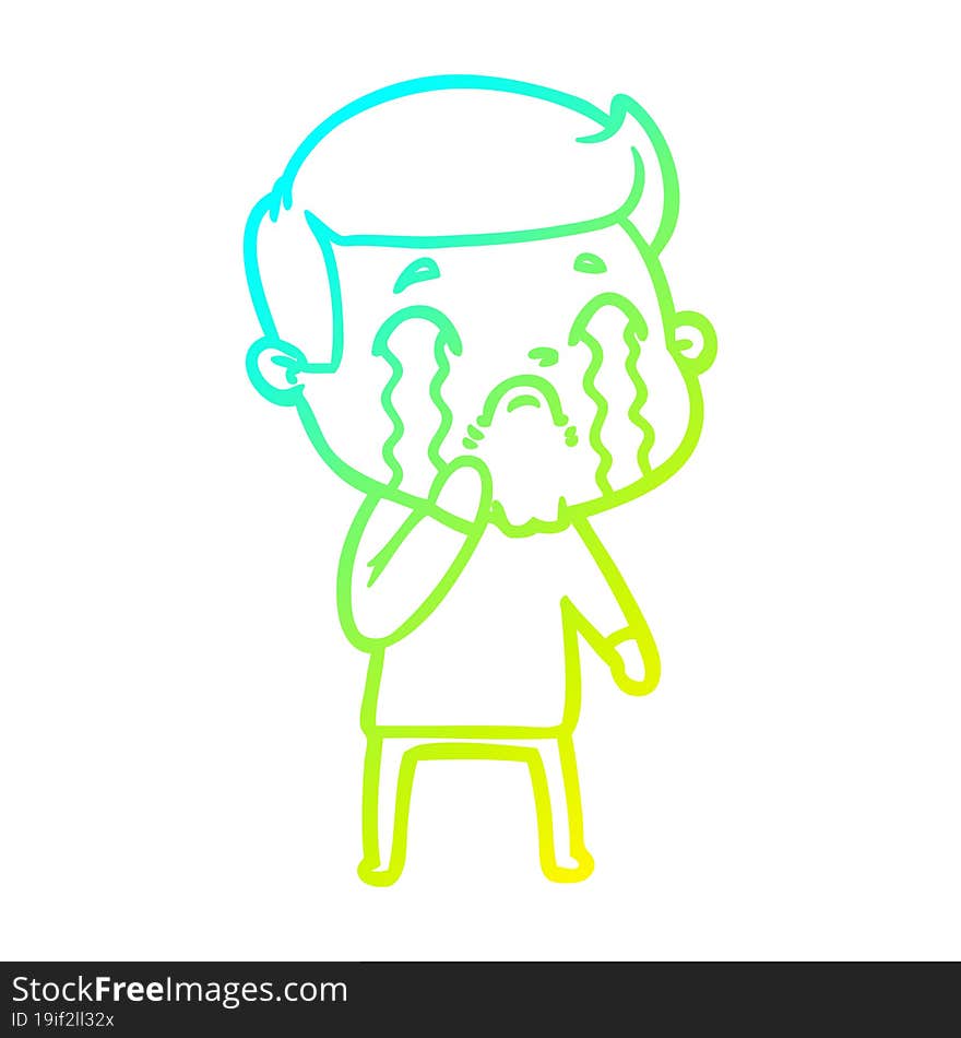 cold gradient line drawing of a cartoon man crying