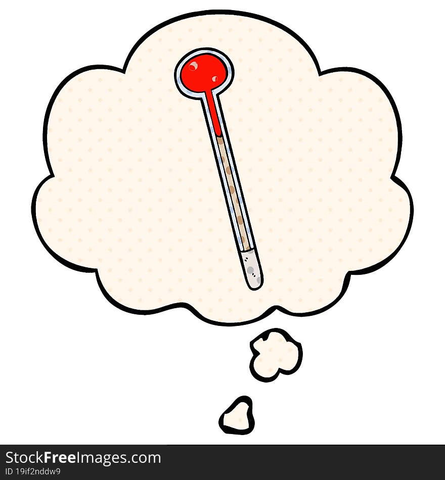 cartoon thermometer with thought bubble in comic book style