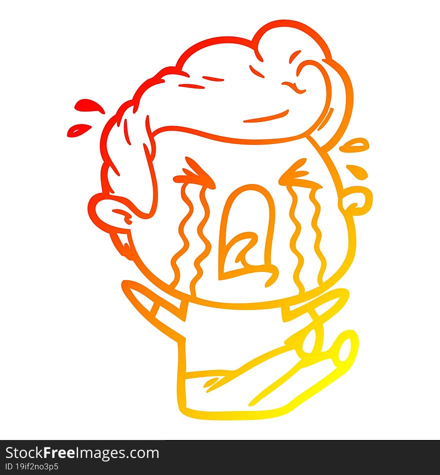 warm gradient line drawing of a cartoon crying man