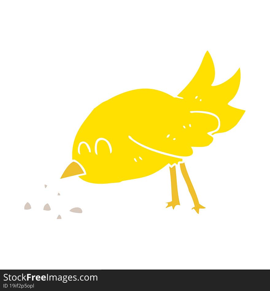 flat color illustration of a cartoon bird pecking seeds