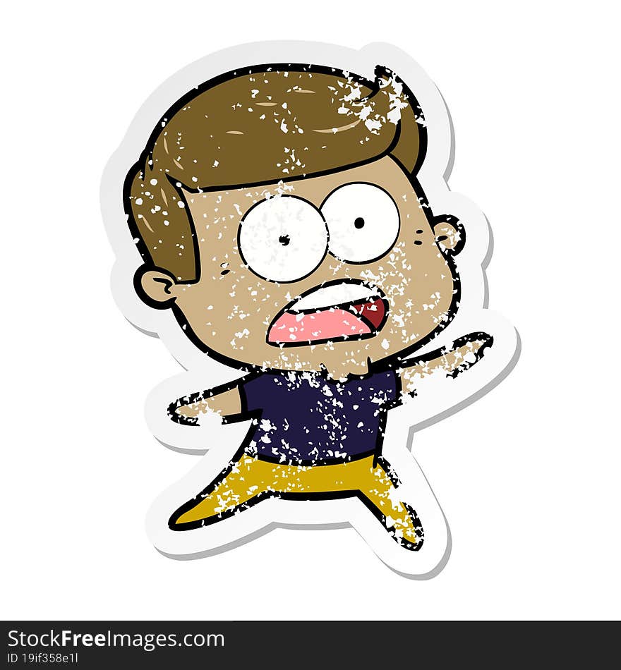 Distressed Sticker Of A Cartoon Shocked Man