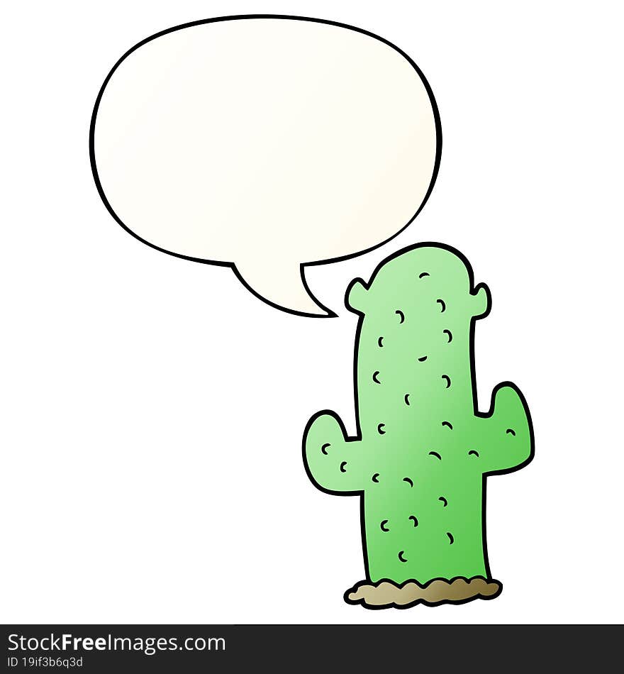 cartoon cactus and speech bubble in smooth gradient style