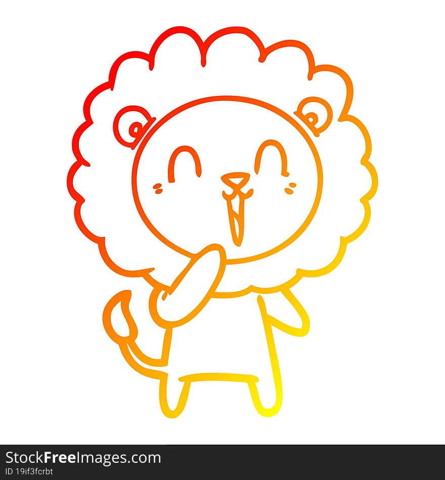 warm gradient line drawing laughing lion cartoon