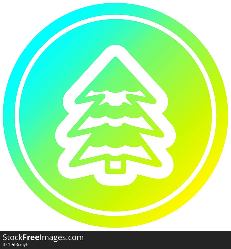 snowy tree circular icon with cool gradient finish. snowy tree circular icon with cool gradient finish