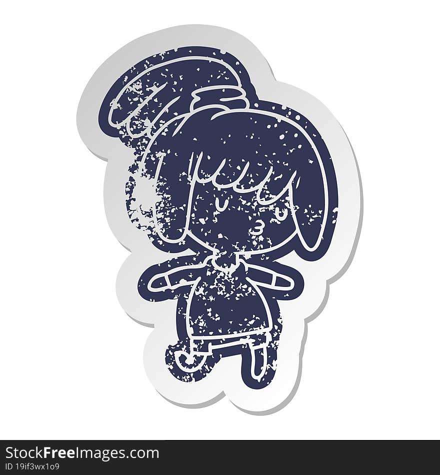 distressed old sticker of a cute kawaii girl