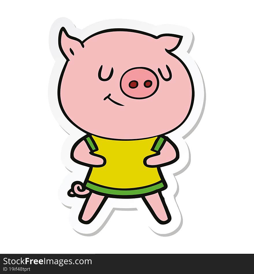 sticker of a happy cartoon pig