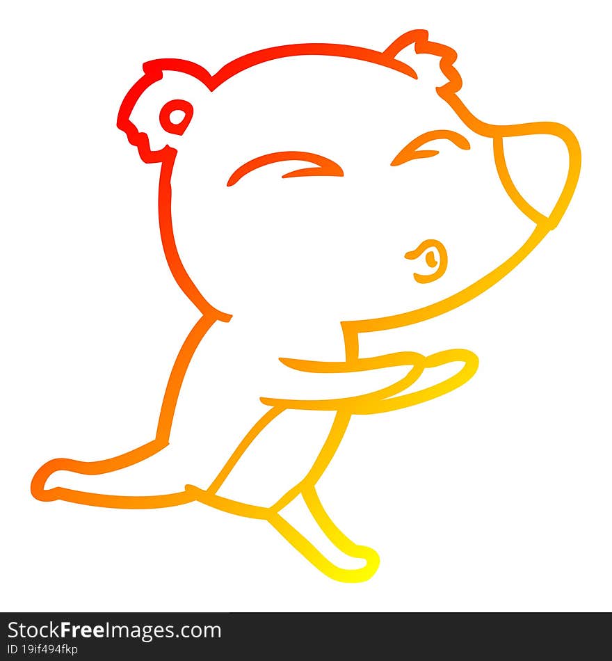 Warm Gradient Line Drawing Cartoon Running Bear