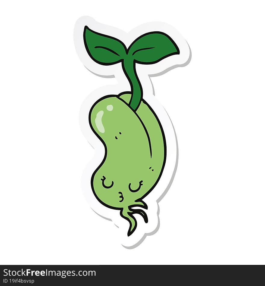 sticker of a cartoon sprouting bean