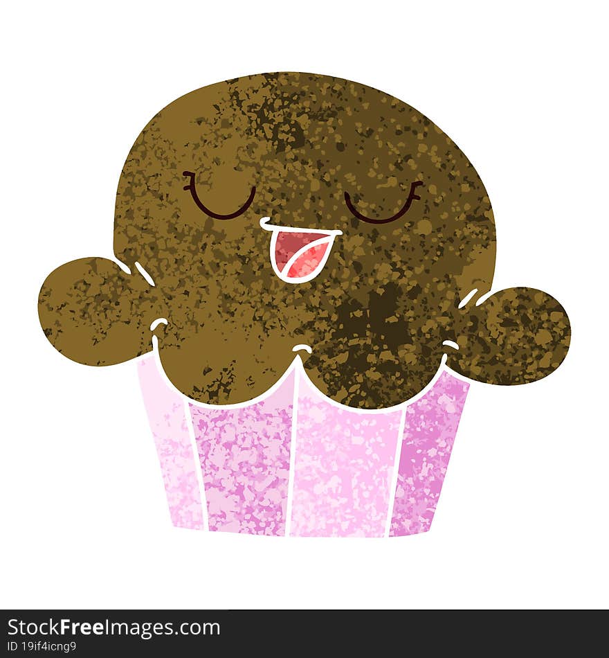 Quirky Retro Illustration Style Cartoon Happy Muffin