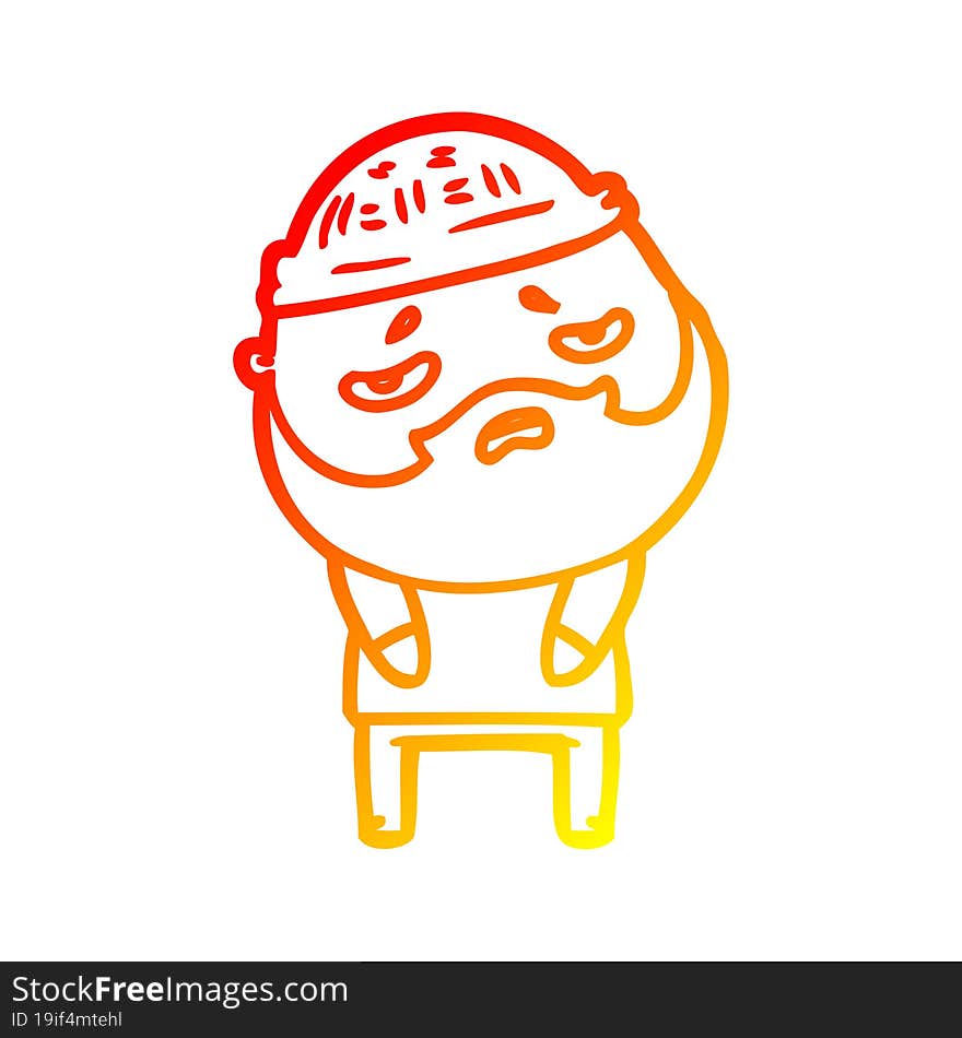 warm gradient line drawing cartoon worried man with beard