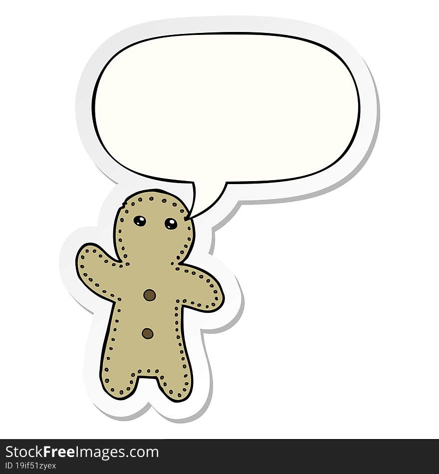 cartoon gingerbread man and speech bubble sticker