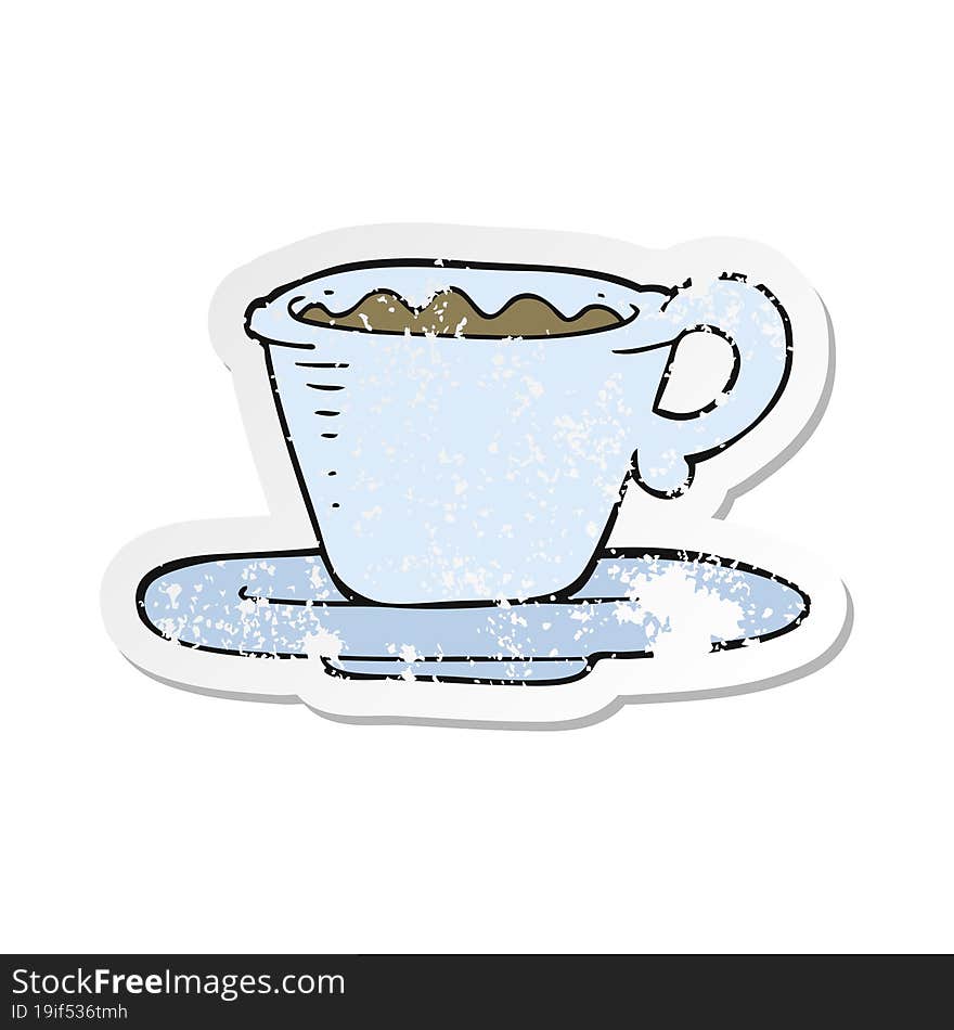 retro distressed sticker of a cartoon coffee cup