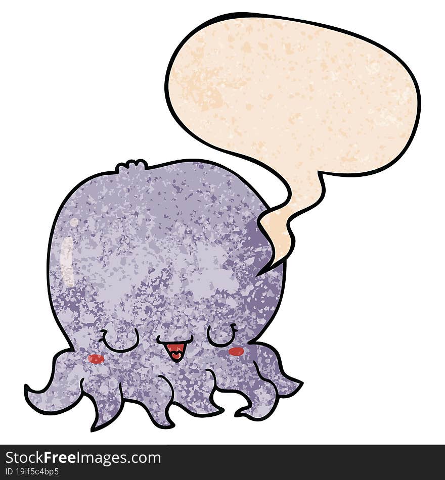 cartoon jellyfish and speech bubble in retro texture style