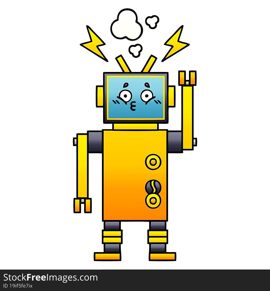 gradient shaded cartoon of a malfunctioning robot