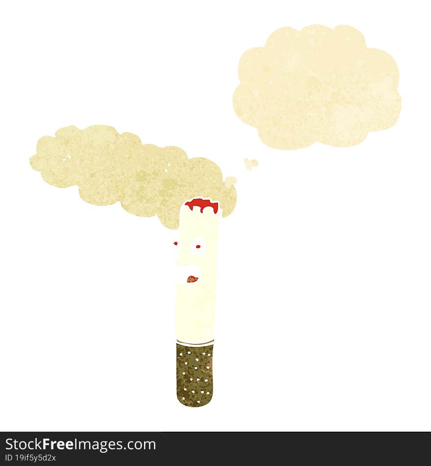 cartoon cigarette with thought bubble