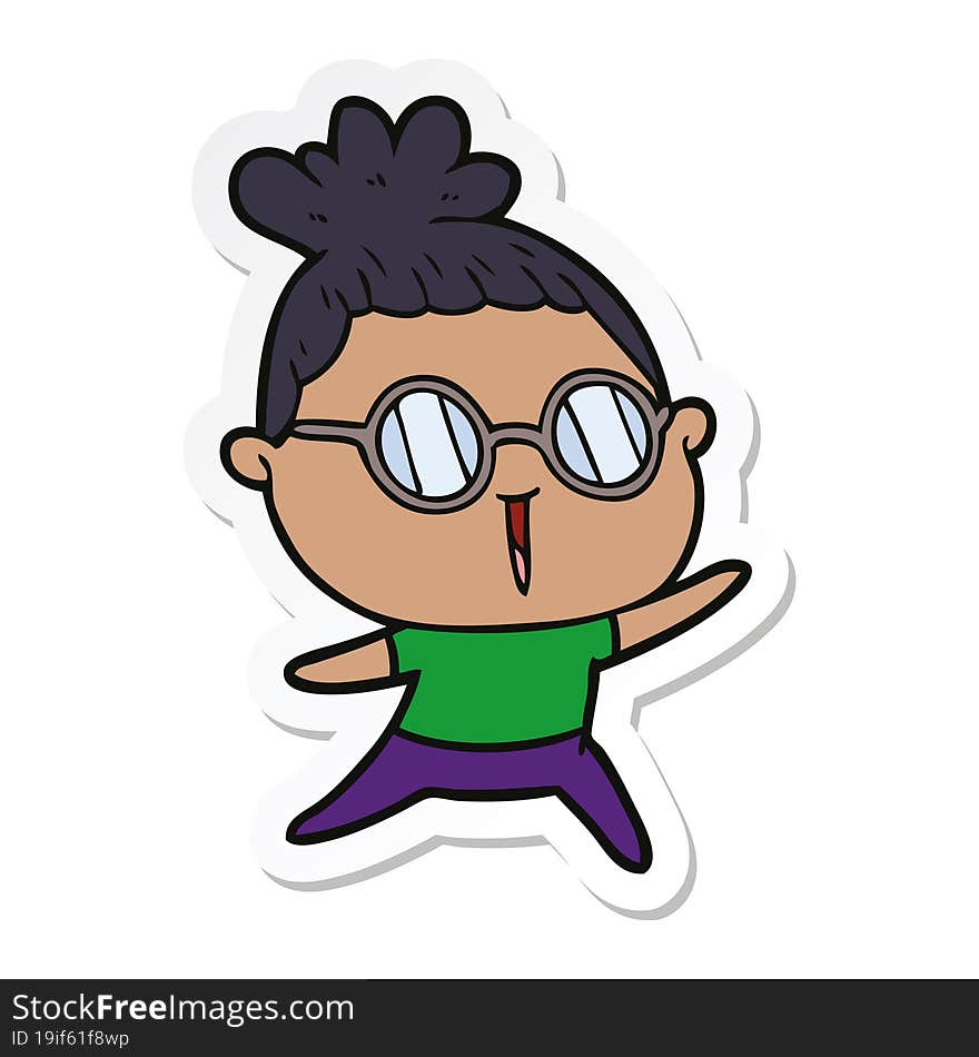 sticker of a cartoon woman wearing spectacles