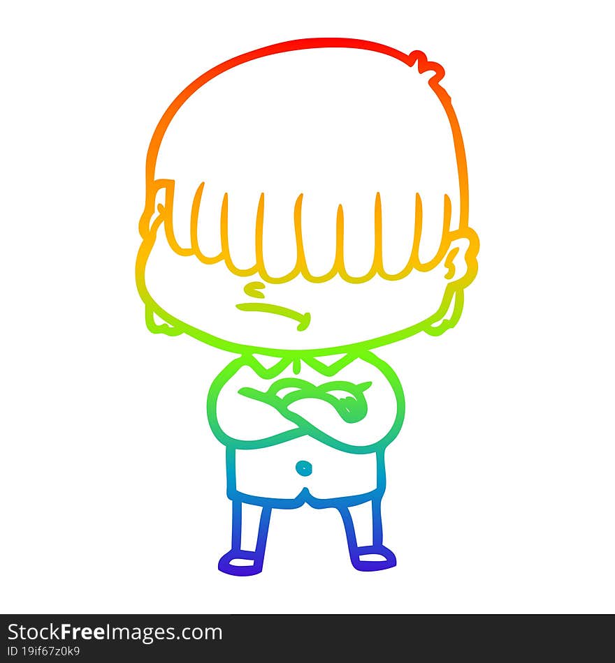 rainbow gradient line drawing cartoon boy with untidy hair