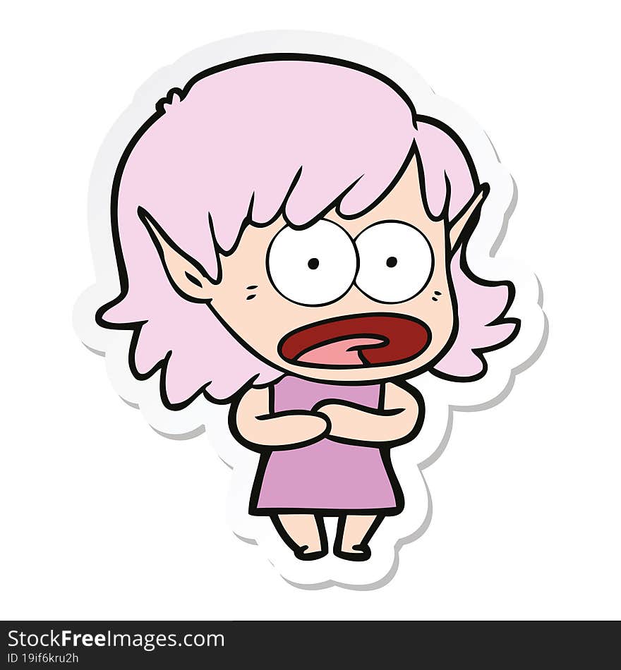 Sticker Of A Cartoon Shocked Elf Girl