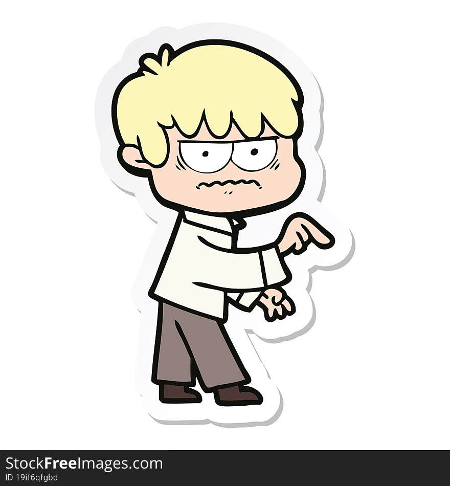 sticker of a annoyed cartoon boy