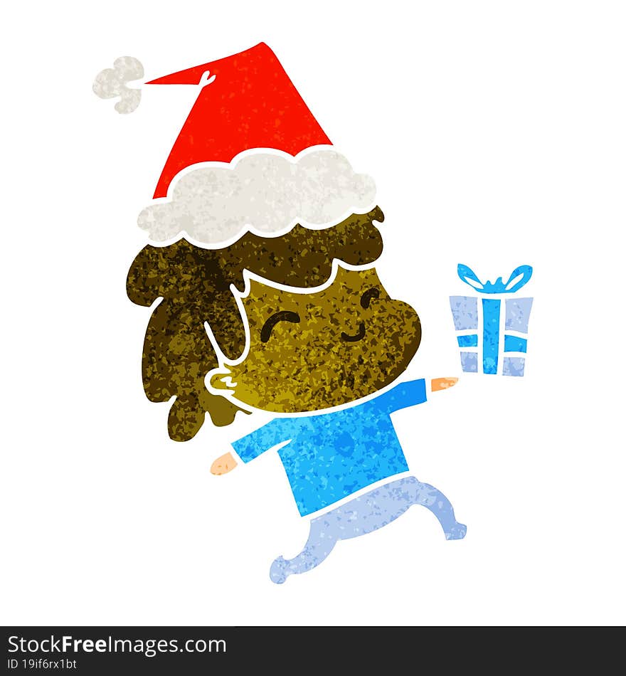 christmas retro cartoon of kawaii boy