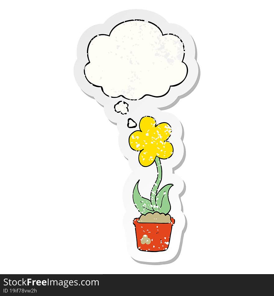 Cute Cartoon Flower And Thought Bubble As A Distressed Worn Sticker