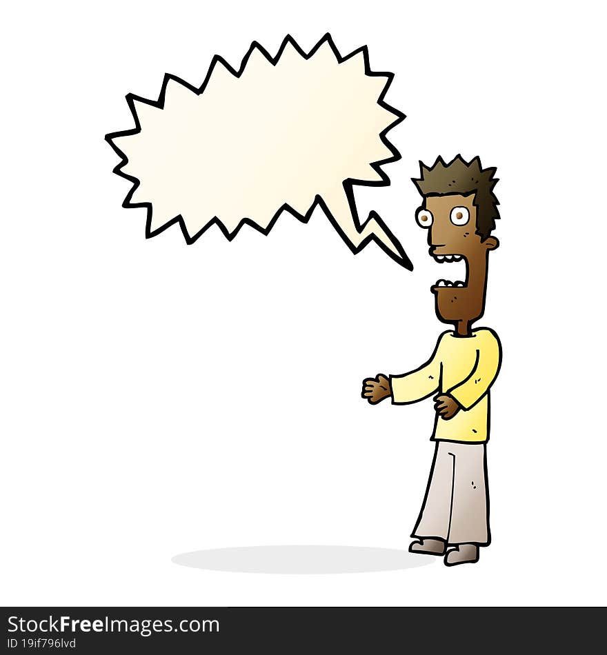 cartoon man freaking out with speech bubble