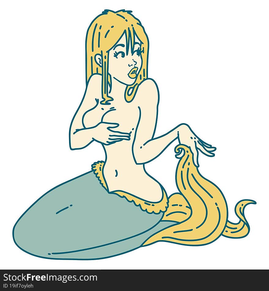 tattoo style icon  of a surprised mermaid