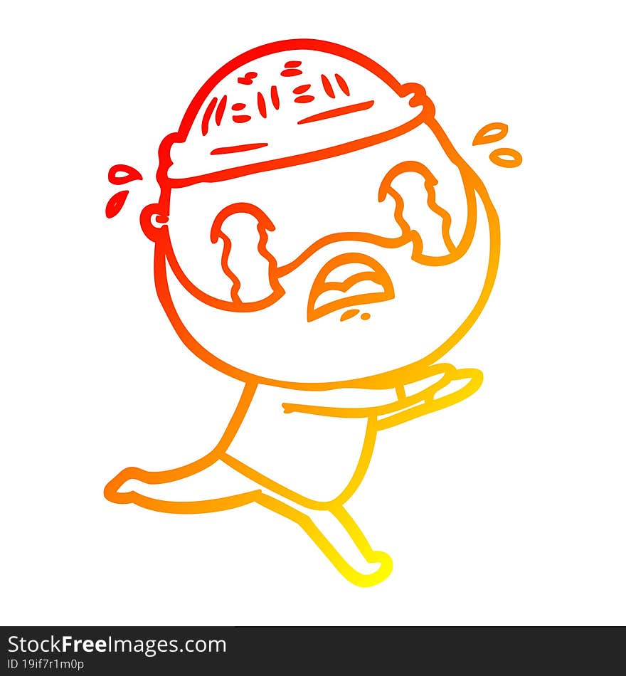 warm gradient line drawing cartoon bearded man crying