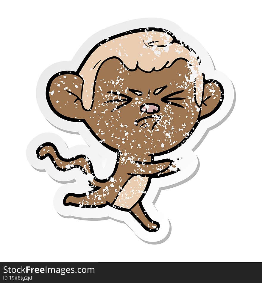 distressed sticker of a cartoon annoyed monkey