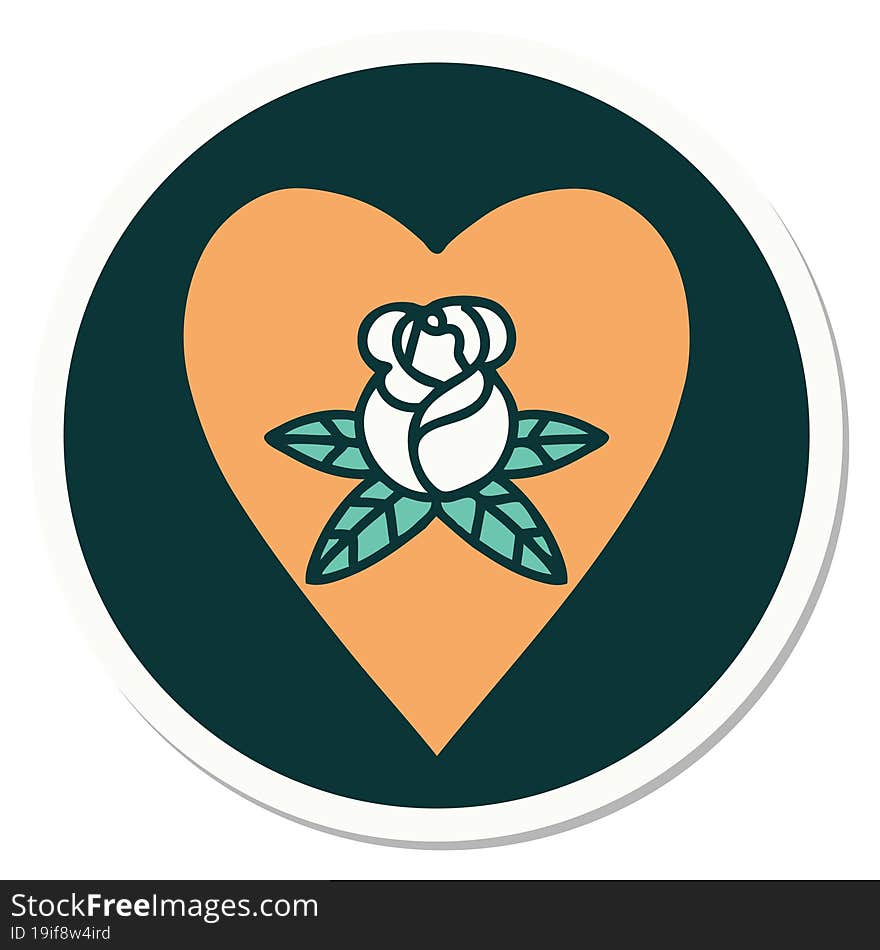 sticker of tattoo in traditional style of a heart and flowers. sticker of tattoo in traditional style of a heart and flowers