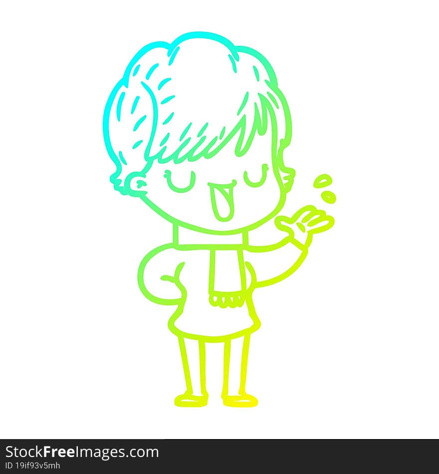 cold gradient line drawing of a cartoon woman talking