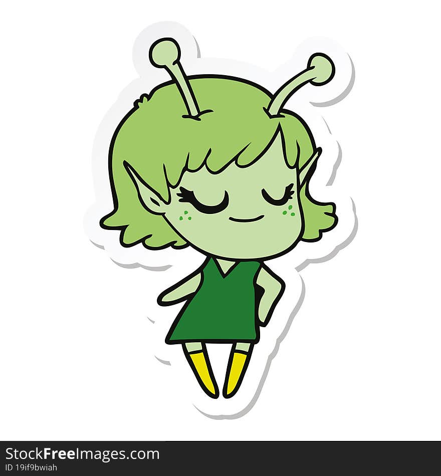 sticker of a smiling alien girl cartoon