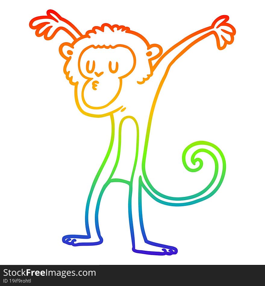 Rainbow Gradient Line Drawing Cartoon Monkey