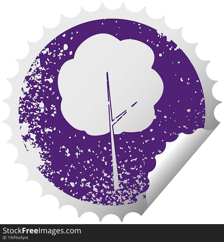 quirky distressed circular peeling sticker symbol tree