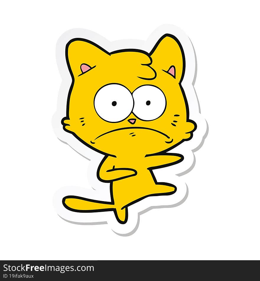 sticker of a cartoon nervous cat