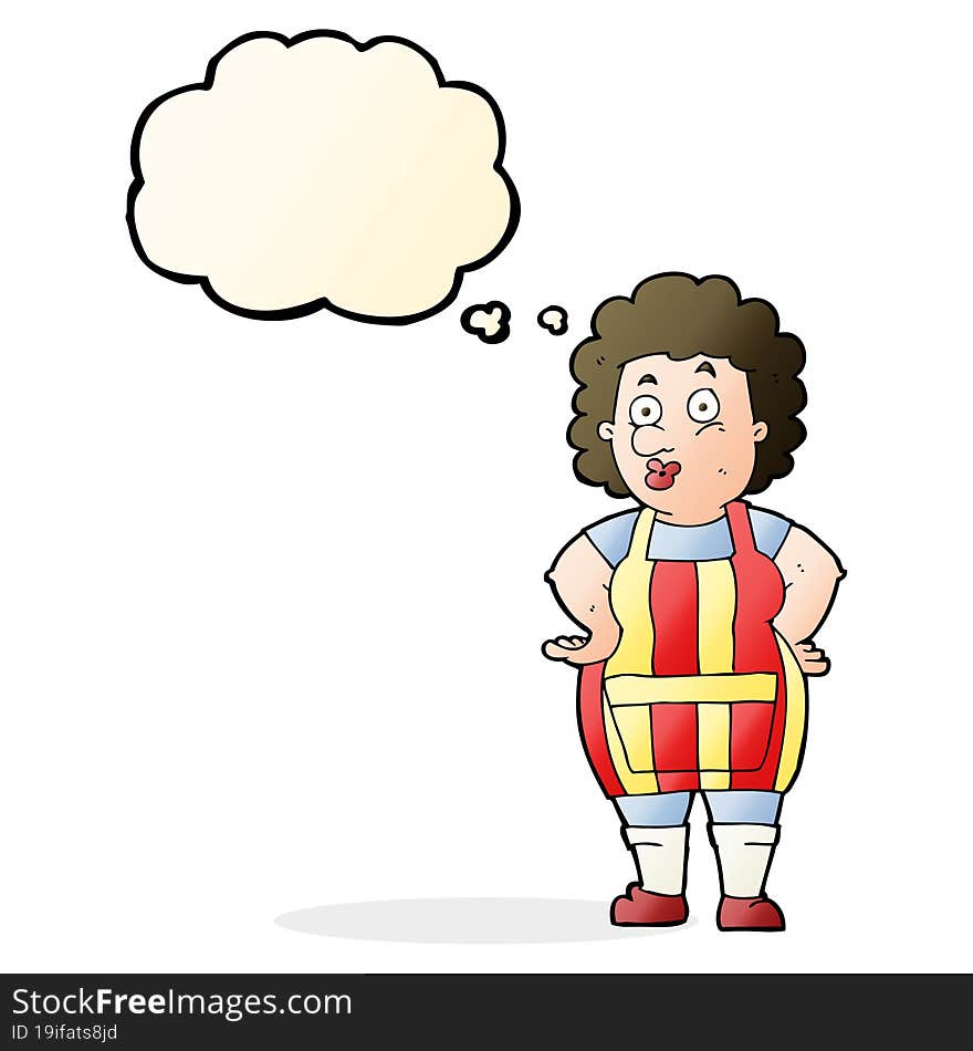 Cartoon Woman In Kitchen Apron With Thought Bubble