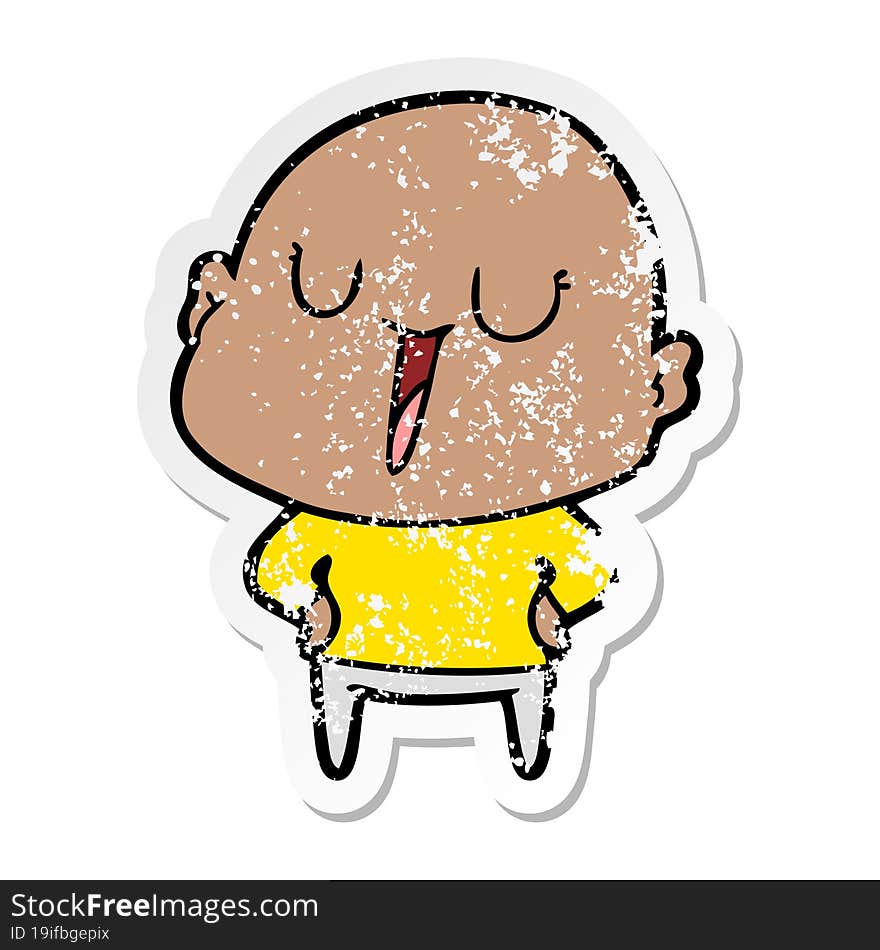 Distressed Sticker Of A Happy Cartoon Bald Man